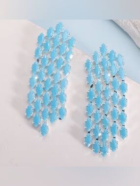 Western Earrings Blue Crystal Cascade Drop Earrings - Elegant Bohemian Earrings